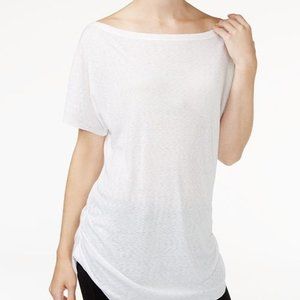 RACHEL Rachel Roy Ruched Boat Neck White T-Shirt